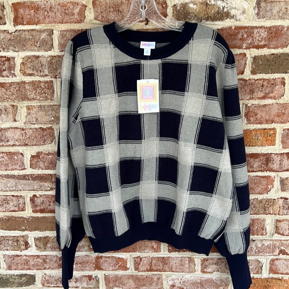 NWT Piper sweater blue and gray print crew neck size XL